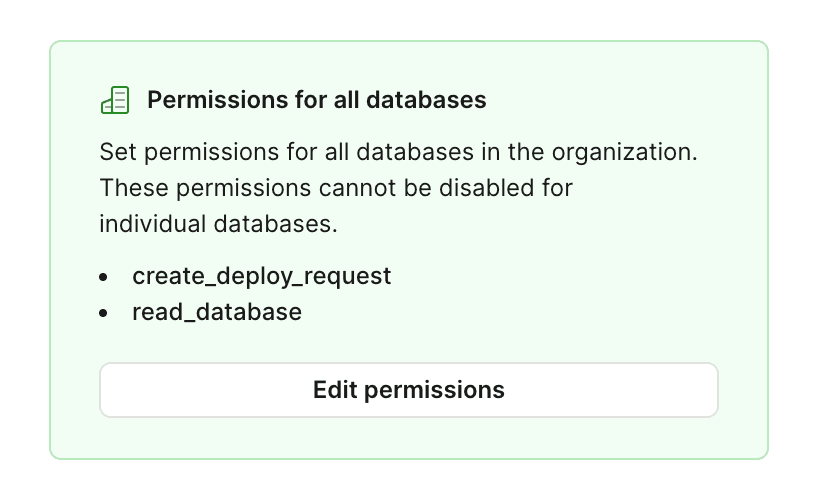 Service tokens - all database permissions