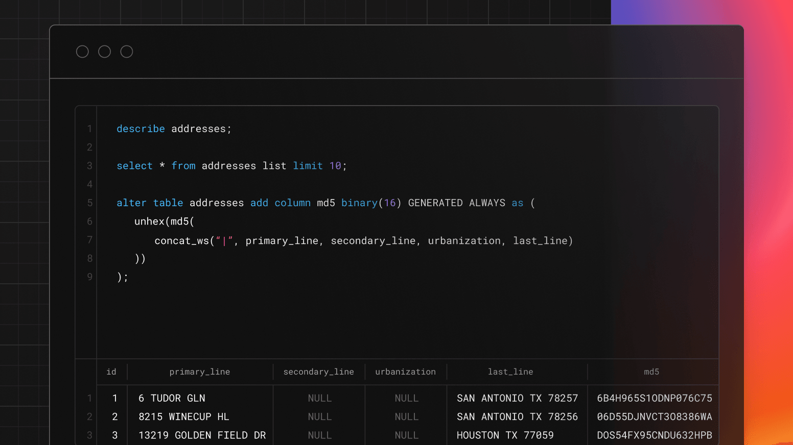 Generated Hash Columns in MySQL