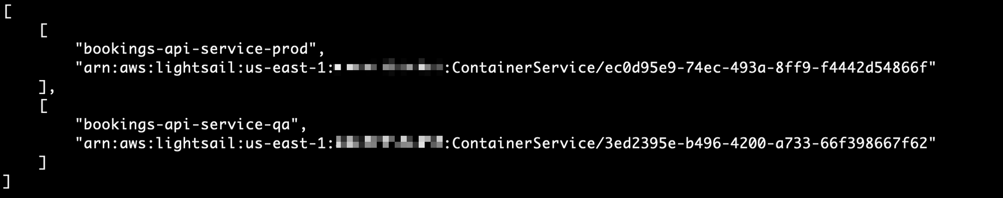 The output of the `aws lightsail get-container-services` command