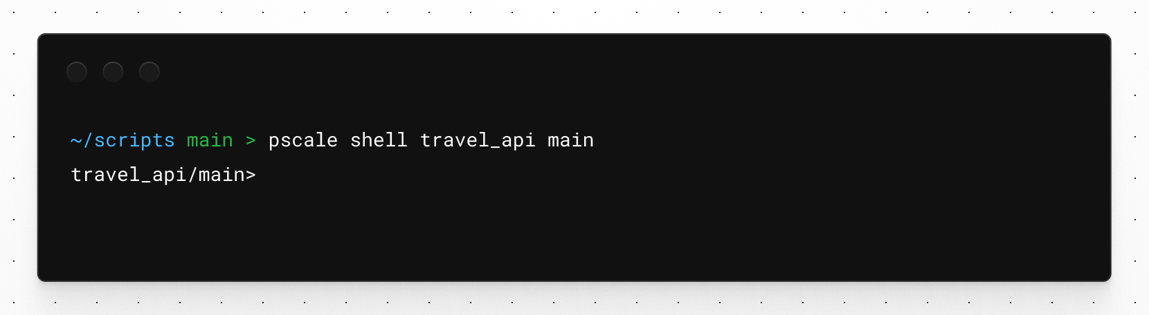 Connecting to the main branch of travel_api using pscale shell