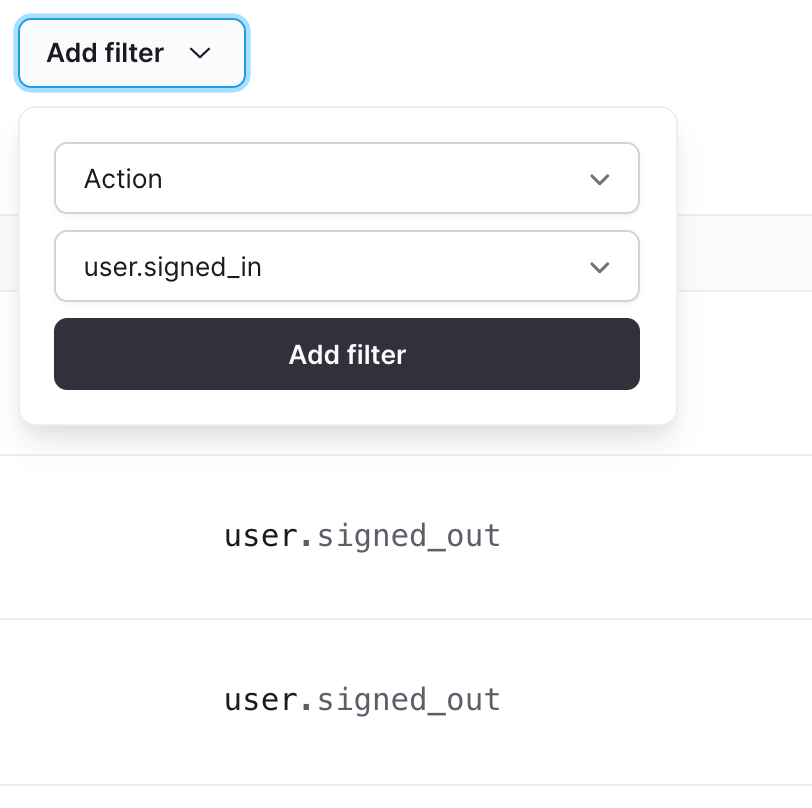 Filter your security log by Action.