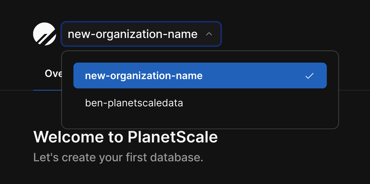 The dropdown menu for selecting which organization to view..