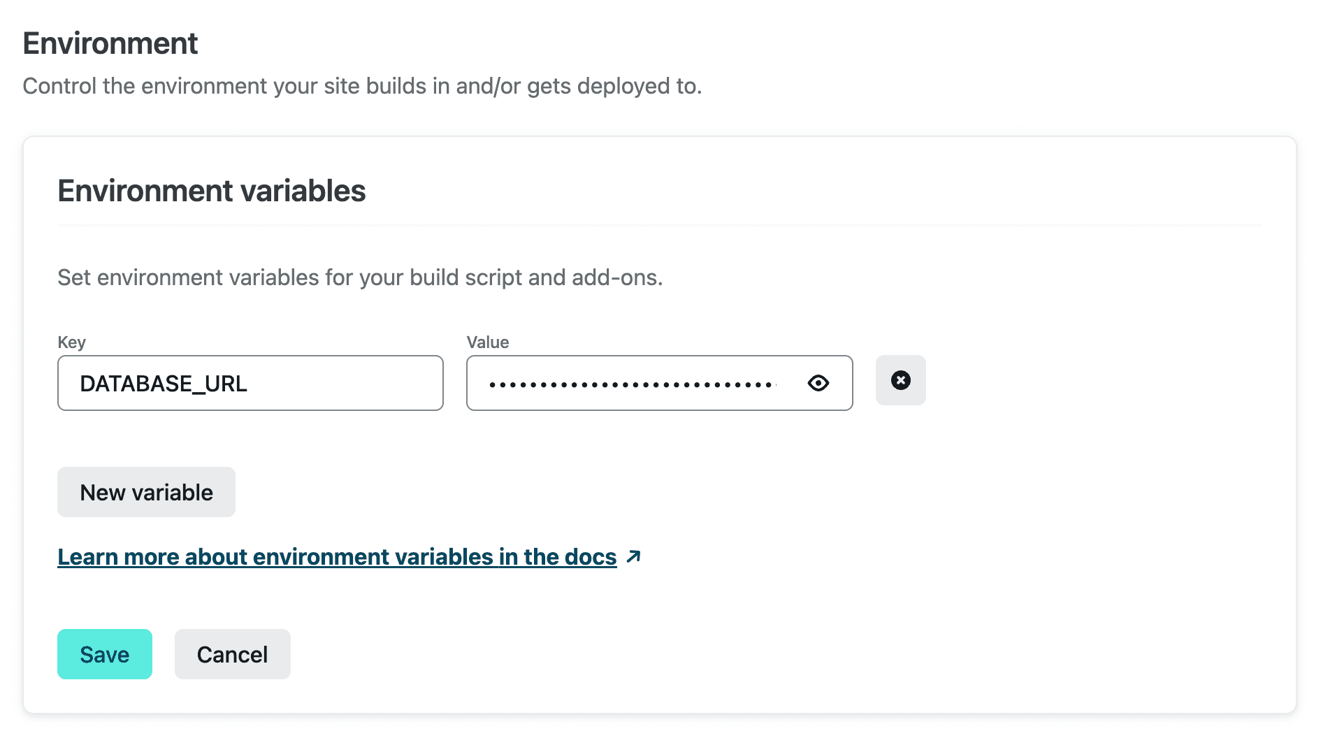 Netlify dashboard - Environment variables