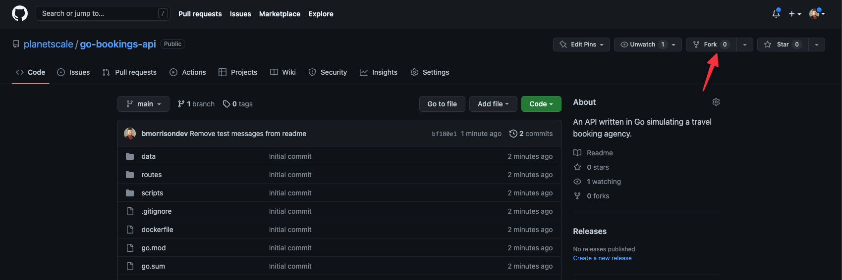 The sample GitHub repository to fork.