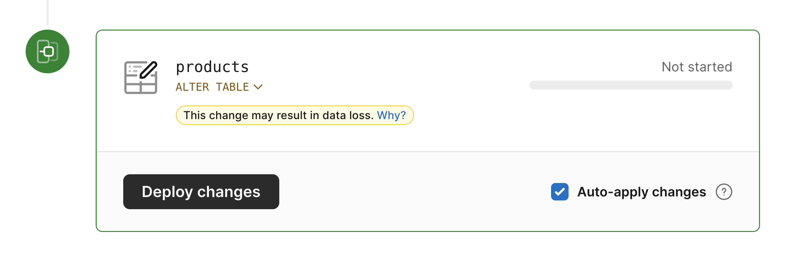 PlanetScale deploy request showing auto-apply changes checkbox