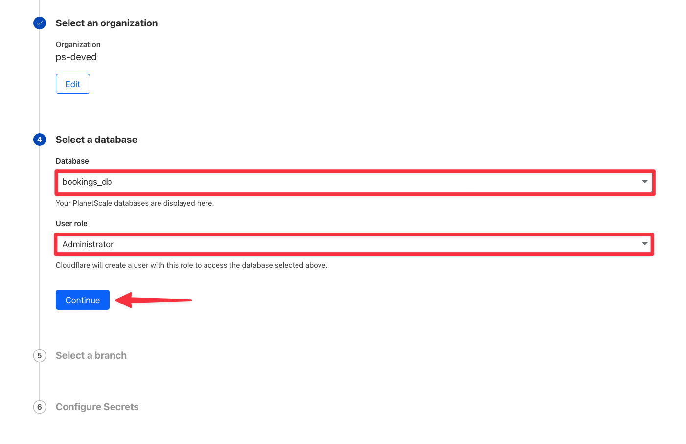 PlanetScale Cloudflare integration wizard - step 8