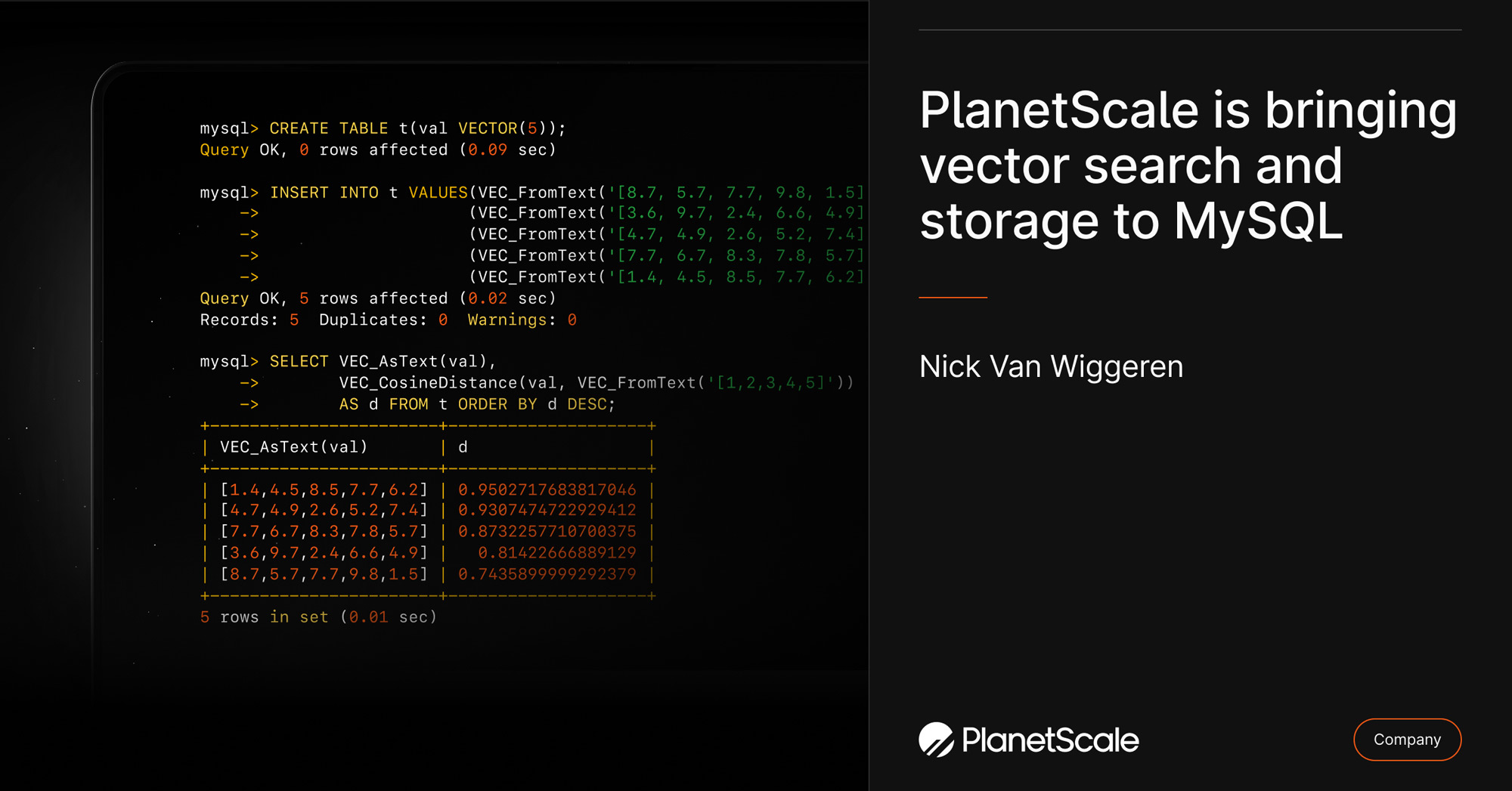 PlanetScale 将向量搜索和存储引入 MySQL