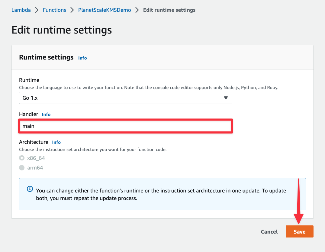 The Edit runtime settings view.