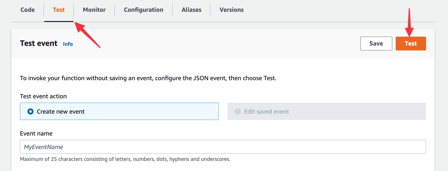 Where to test the Lambda function.