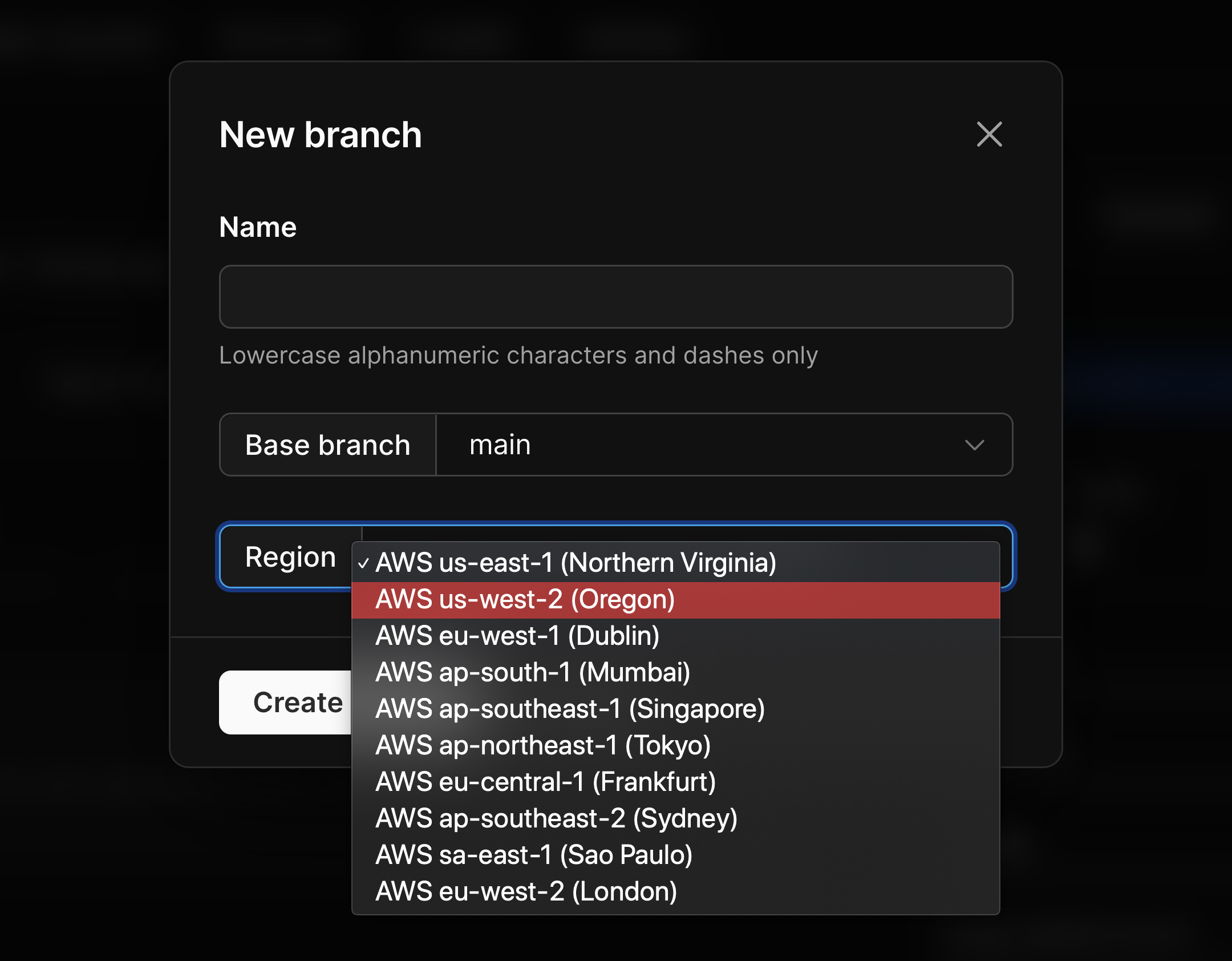 Select your branch region.