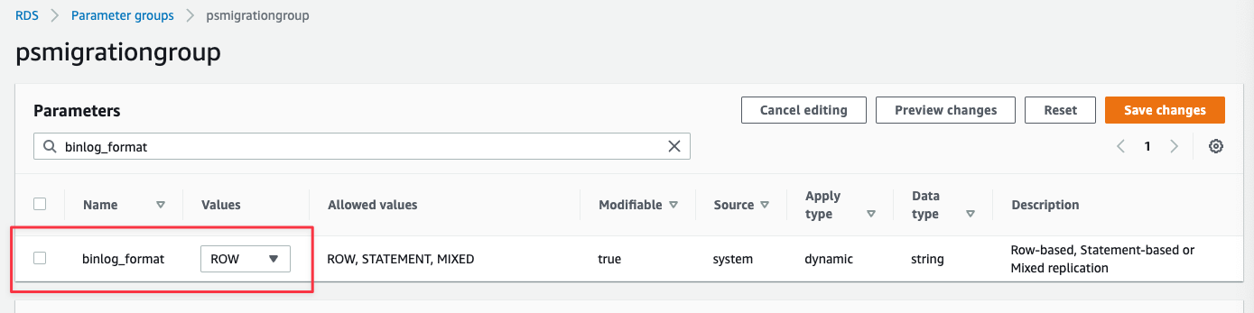 The binlog_format configuration required.