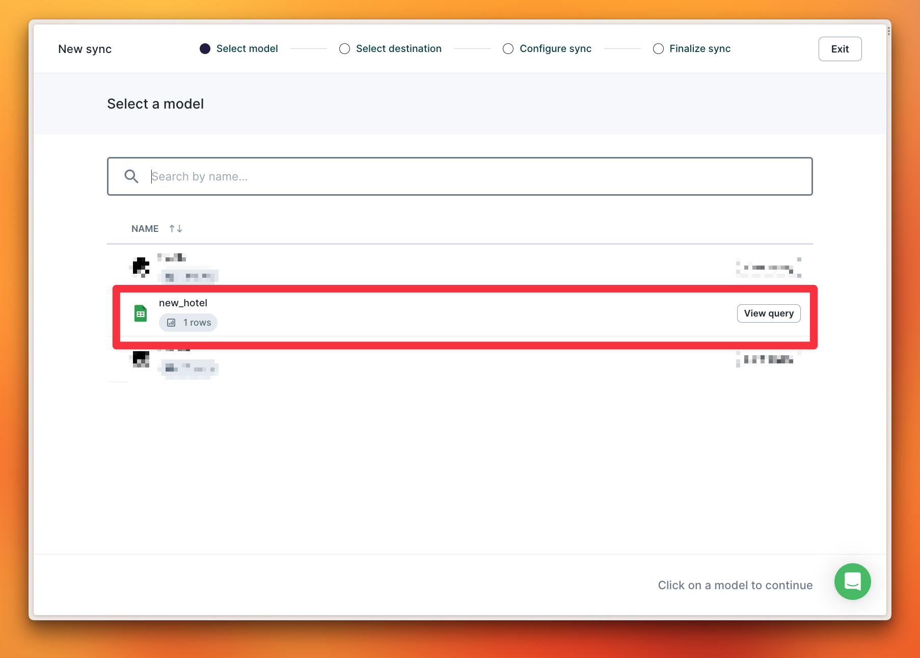 Select Google Sheets as a source