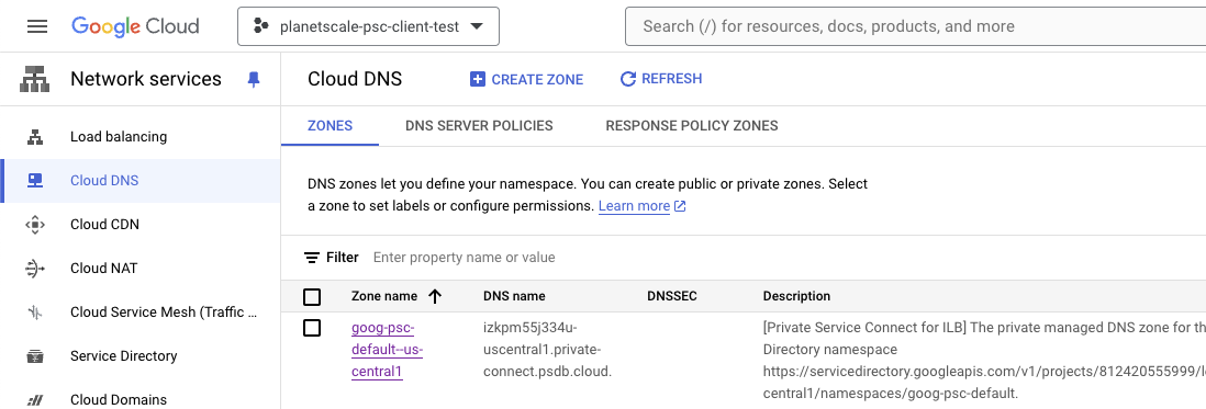 cloud dns zone list