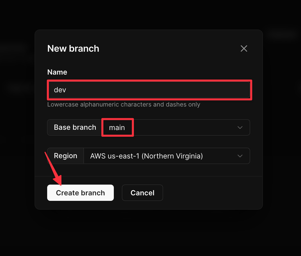 The New branch modal.