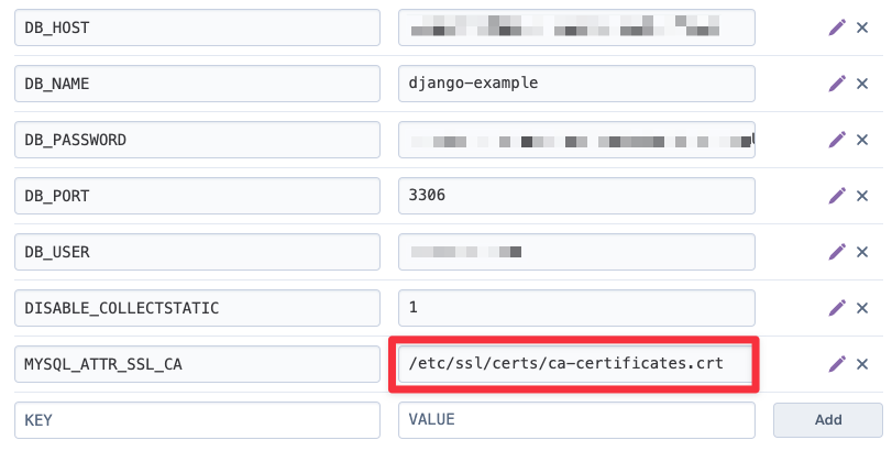 The Config Vars setup for the project.