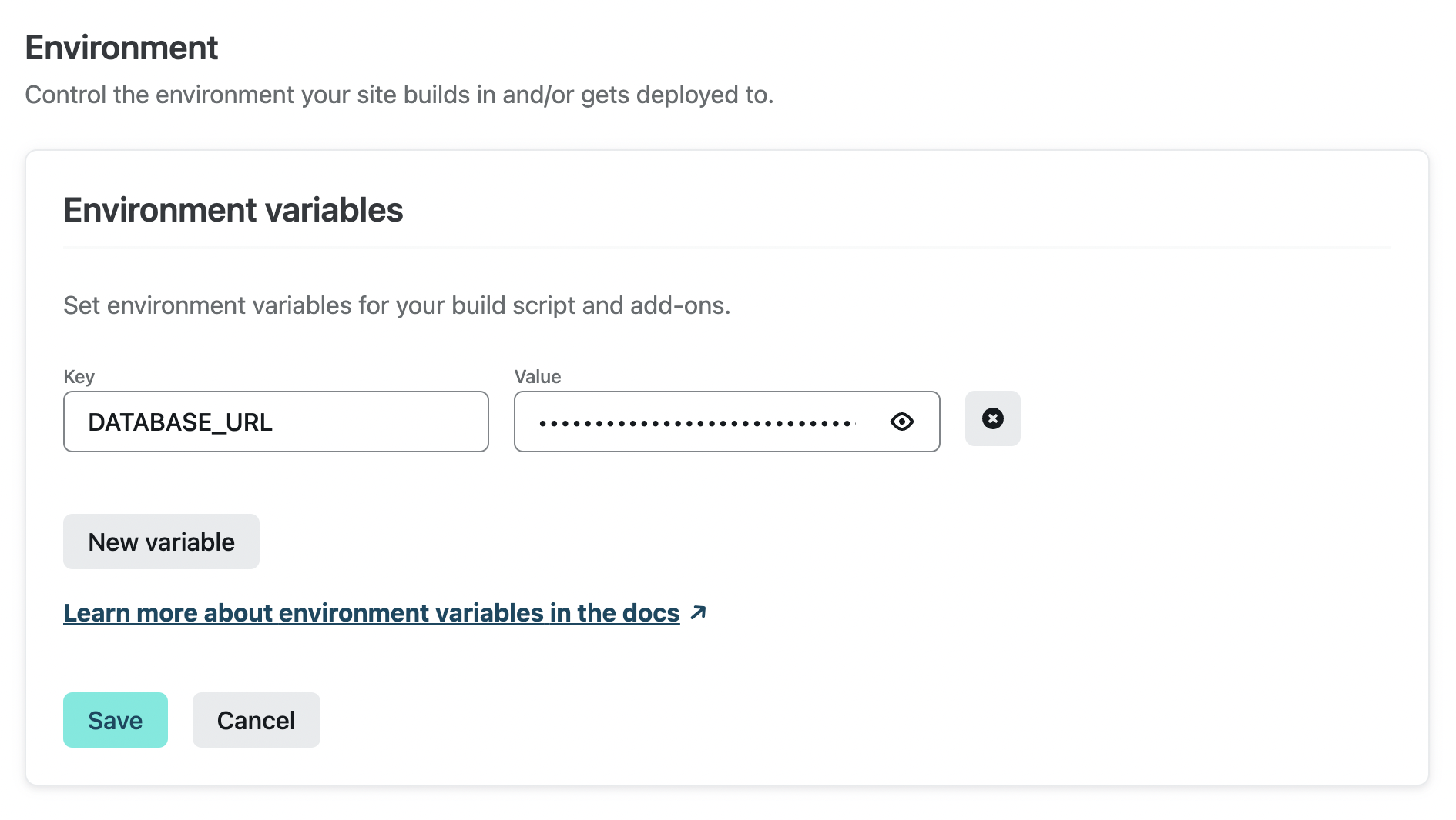 Netlify dashboard - Environment variables