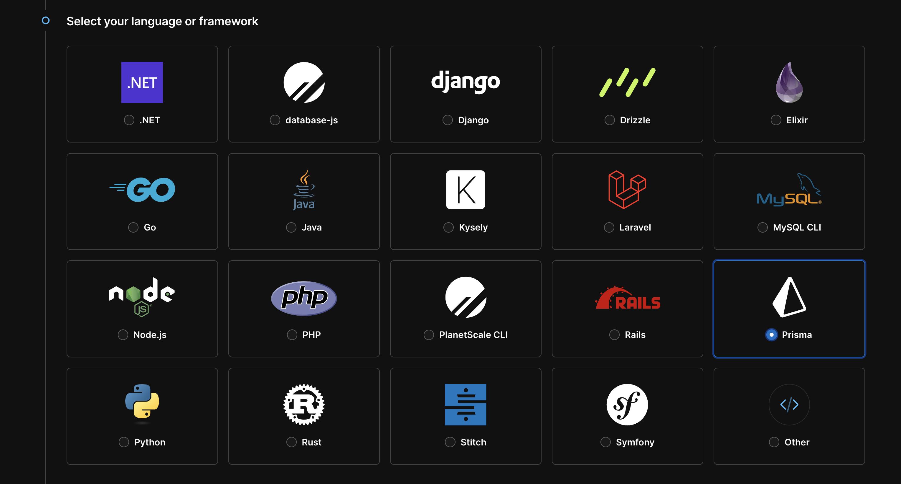 PlanetScale dashboard connect modal {priority}